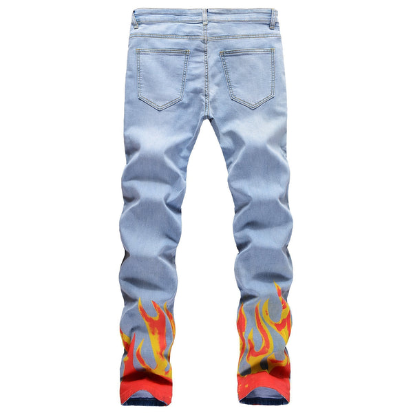 Solid Fire Print Jeans Pant