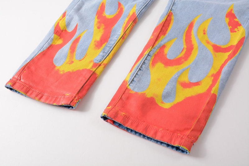 Solid Fire Print Jeans Pant