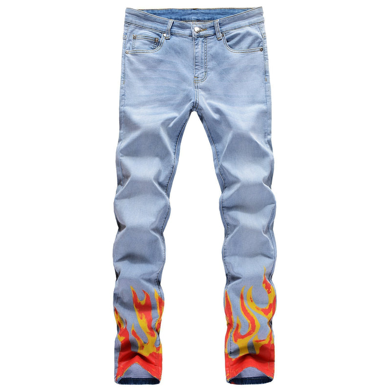 Solid Fire Print Jeans Pant