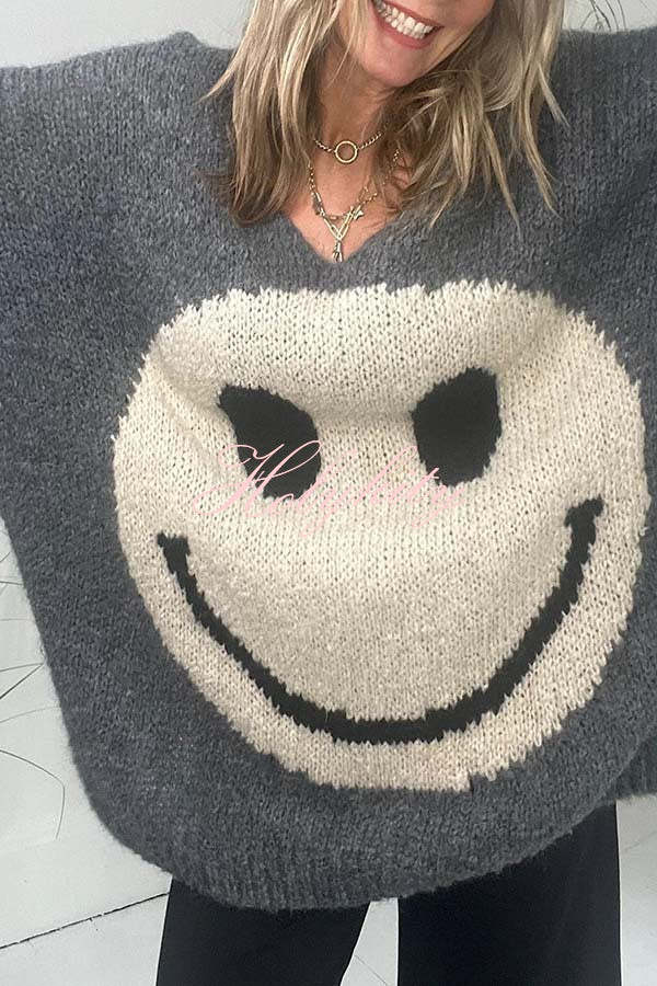 Confidence Is Everything Knit Smiley Face Long Sleeved Sweater