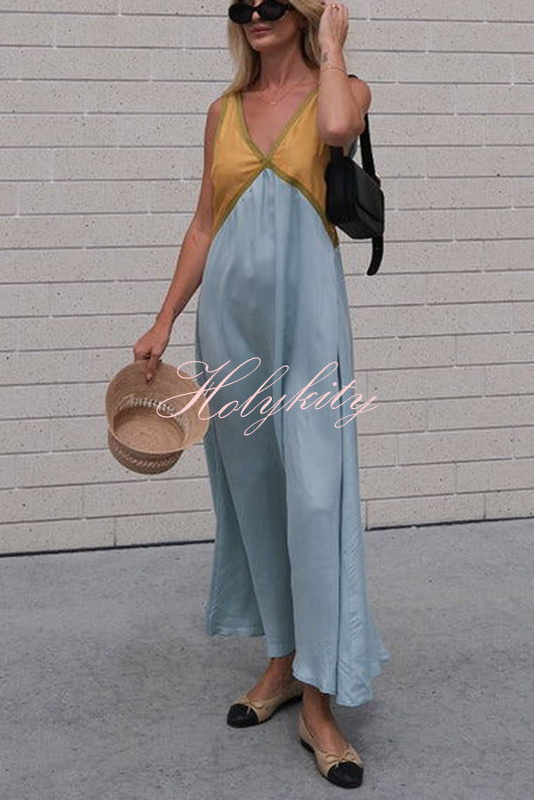 Perfect for Summer Weddings Satin Contrast Colour Relaxed Maxi Dress