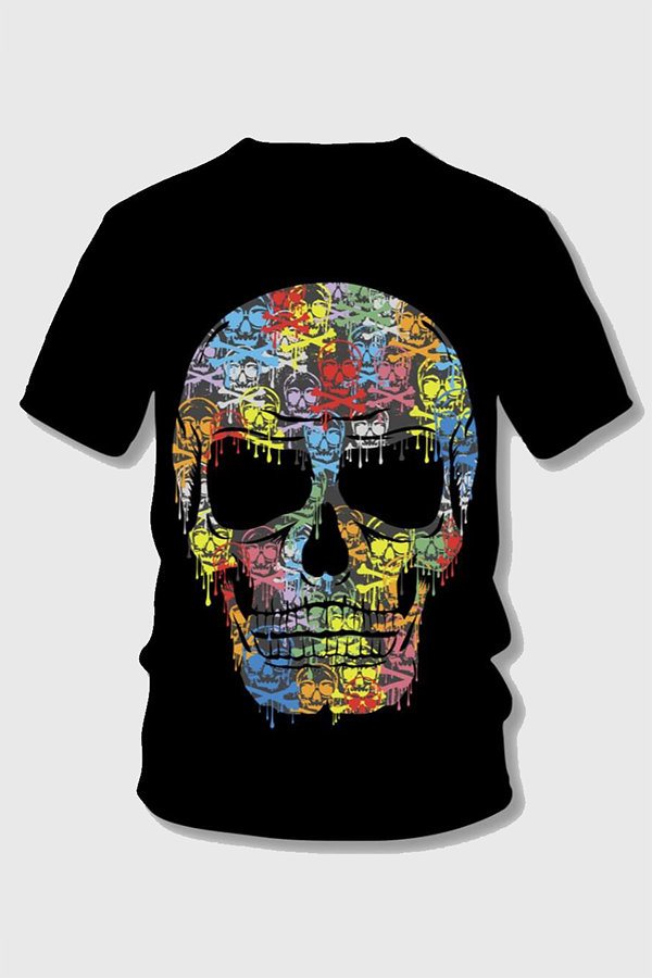 Street Skull Print Patchwork Boy T-shirt