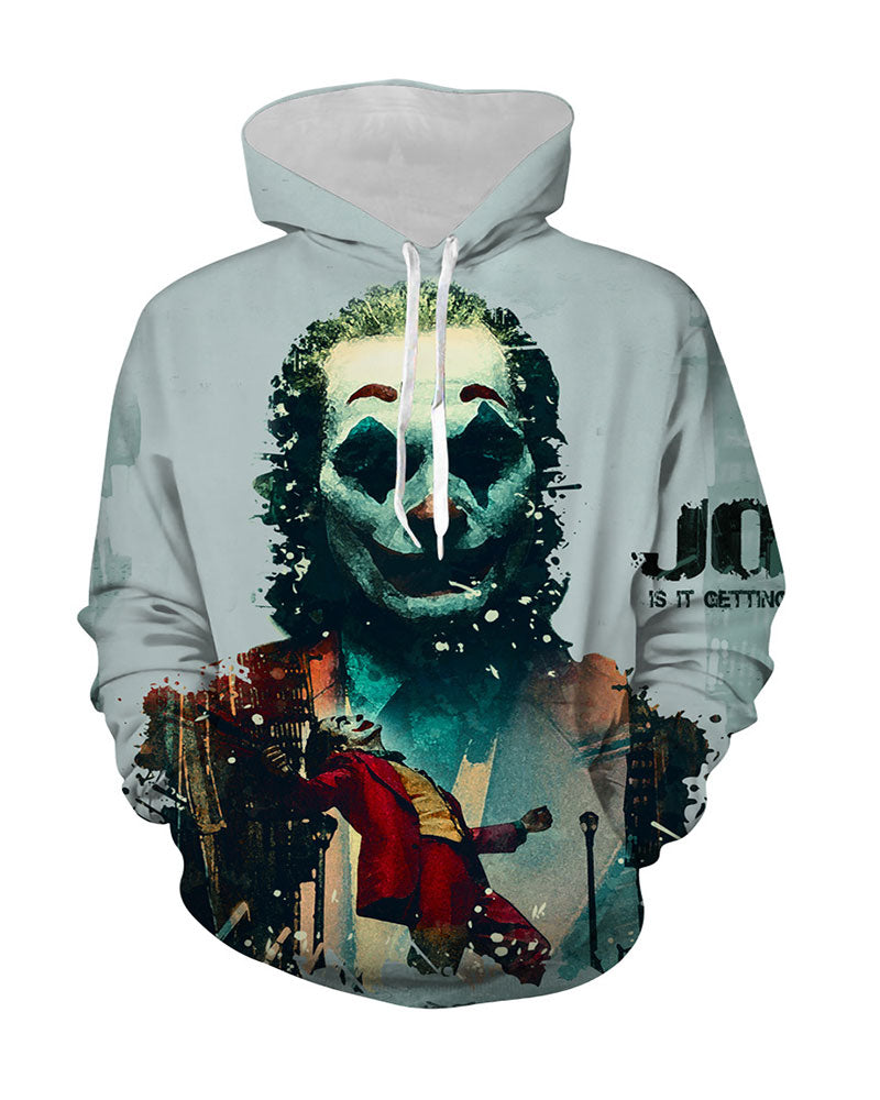 Street 3D Joker Printed Hooded Sweatshirt