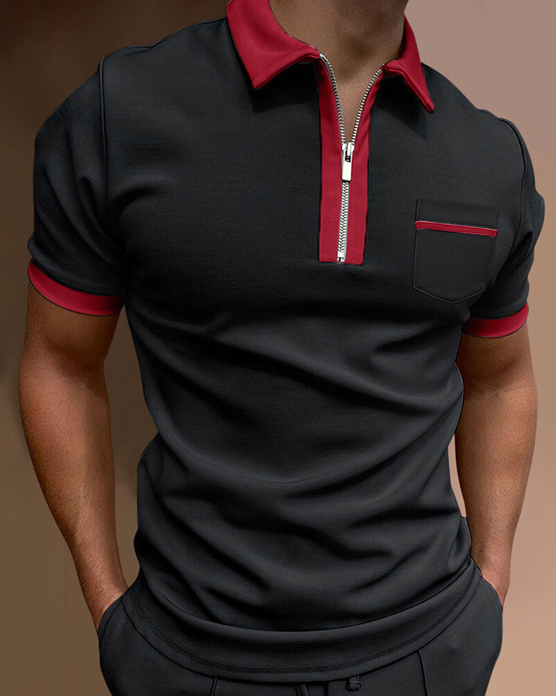 Casual Solid Panel Polo Shirt