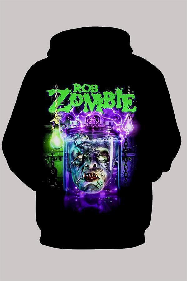 3D Black  Digital  Fashion Creative Printed Hooded Sweatshirt