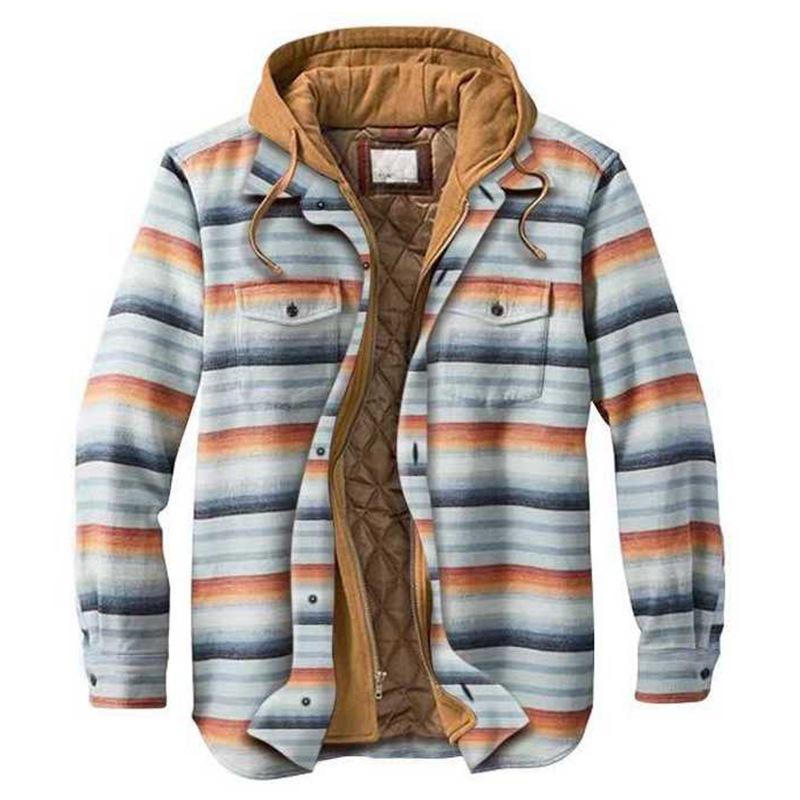 Checked Long Sleeve Loose Hooded Thick Jacket