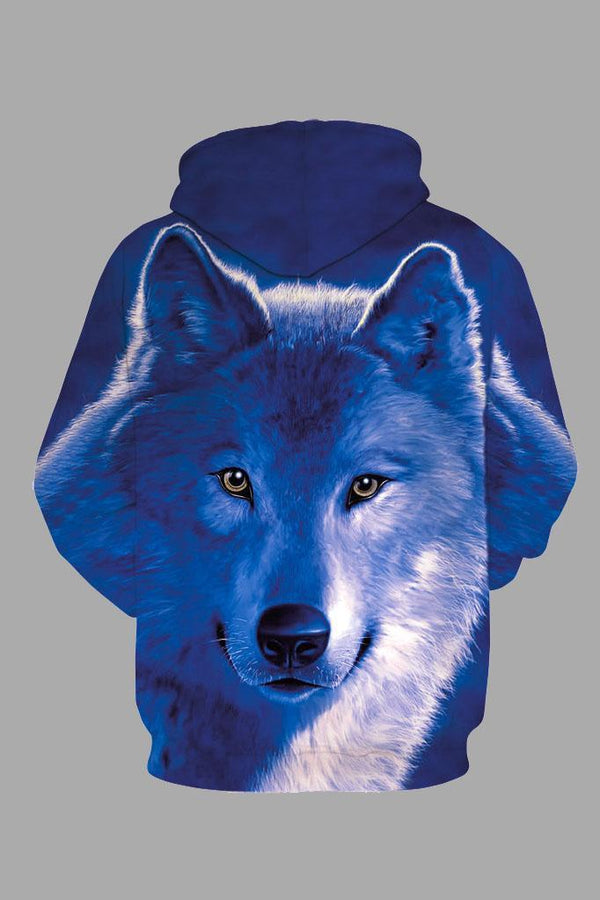 Street 3D multicolor wolf print hooded sweatshirt