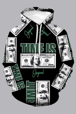 3D Multicolor Digital Dollar  Printed Hooded Sweatshirt