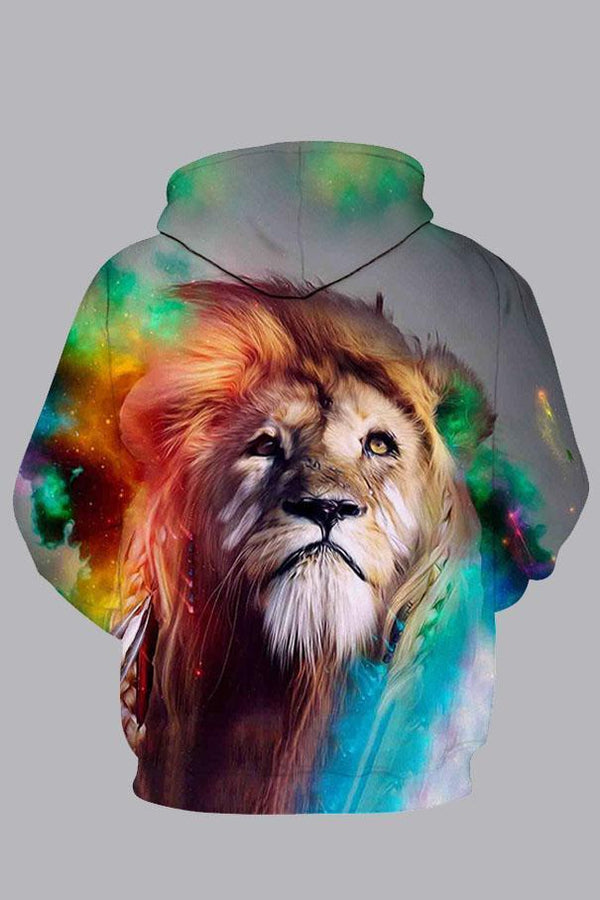 Street 3D Digital  Lion  Printed Hooded Sweatshirt