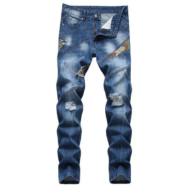 Camouflage Stitching Straight Jeans