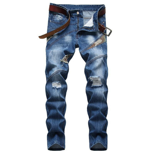 Camouflage Stitching Straight Jeans