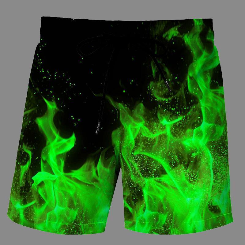 Casual   3D Blue flame  Printed Loose Shorts