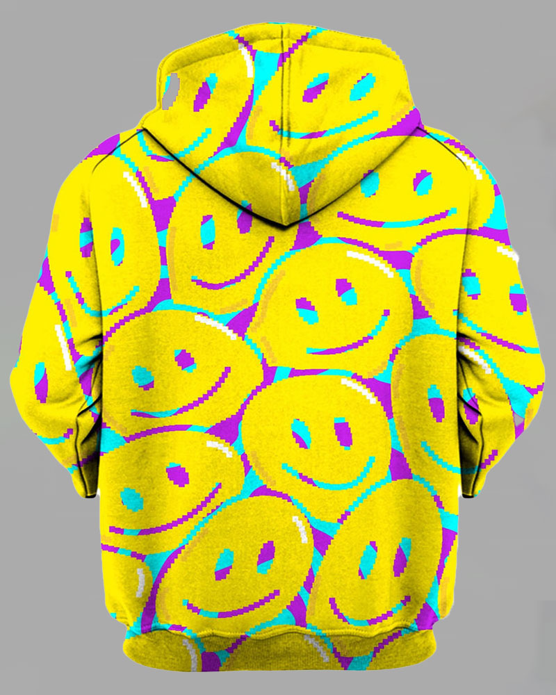 Street 3D Smiley Printed Hooded Sweatshirt