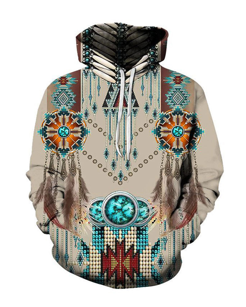 Retro 3D Bohemian Tribal Print Hoodie