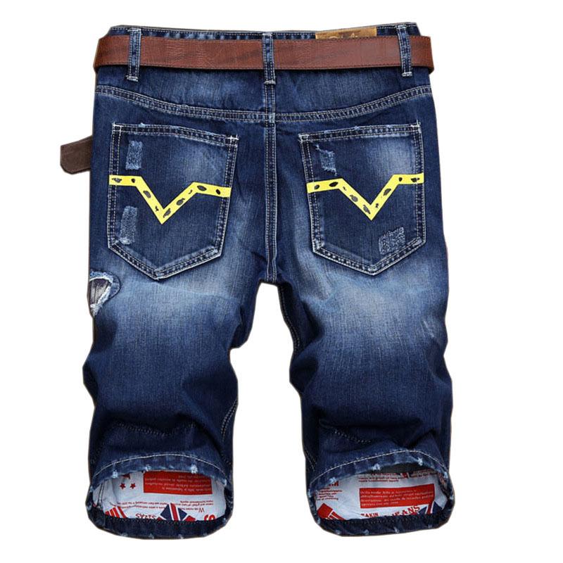 Denim straight slim five-quarter pants