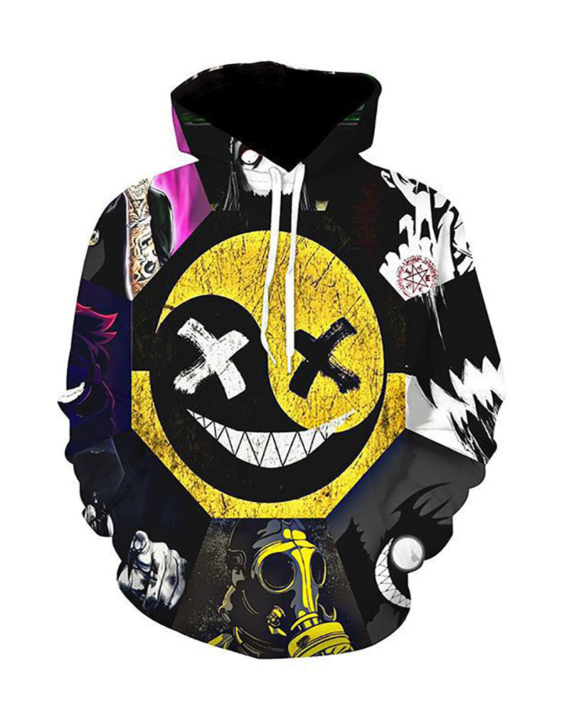 3D Smiley Face Printed Hooded Sweatshirt