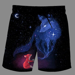 Casual   3D fox  Printed Loose Shorts