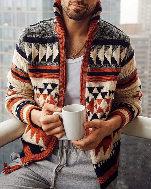 Fashion Lapel Geometric Sweater Cardigan