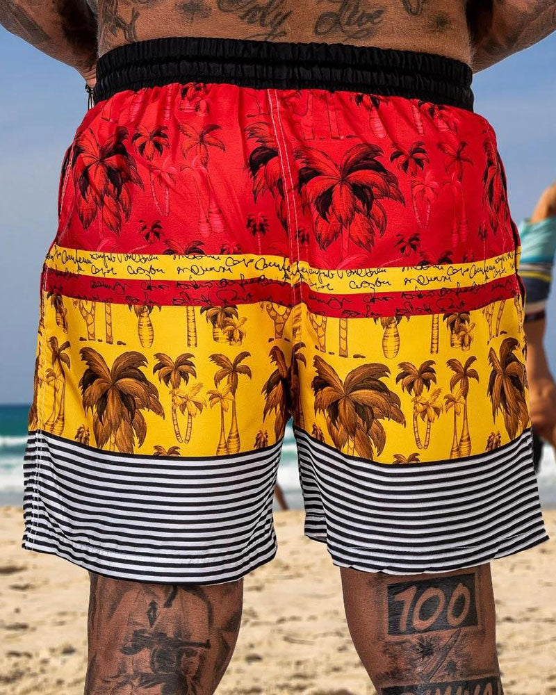 Trendy Coconut Stripe Print Beach Shorts