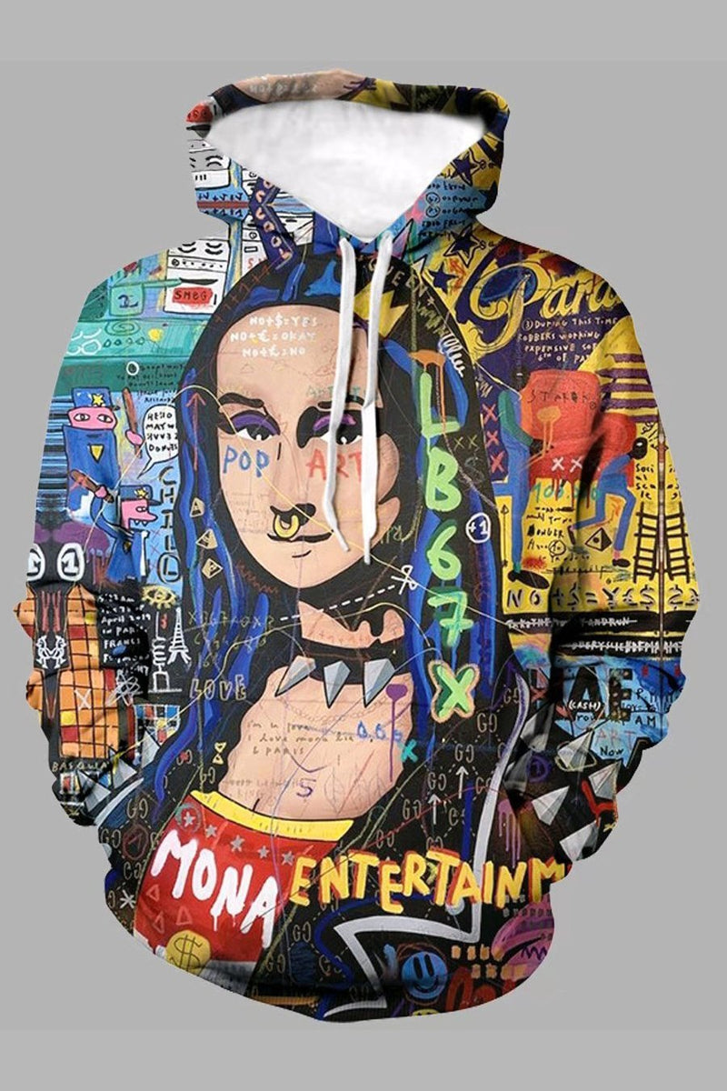 Street 3D Mona Lisa Printed Hooded Sweatshirt