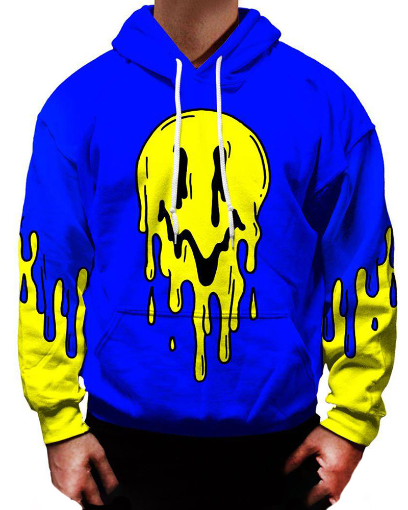 Street 3D Smiley Printed Hooded Sweatshirt