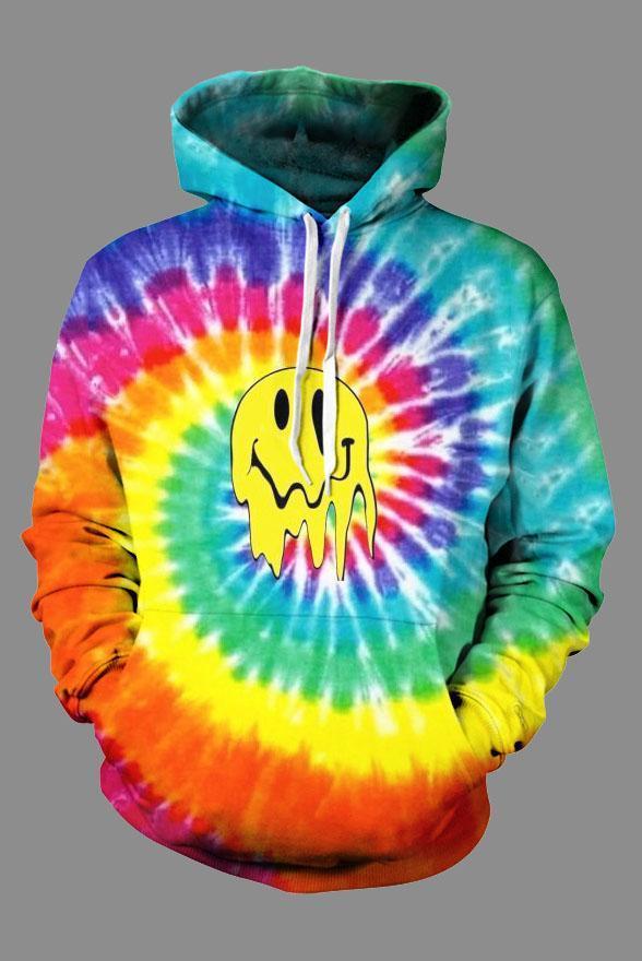 3D Tie-dye Smile Face Printed Hooded Sweatshirt