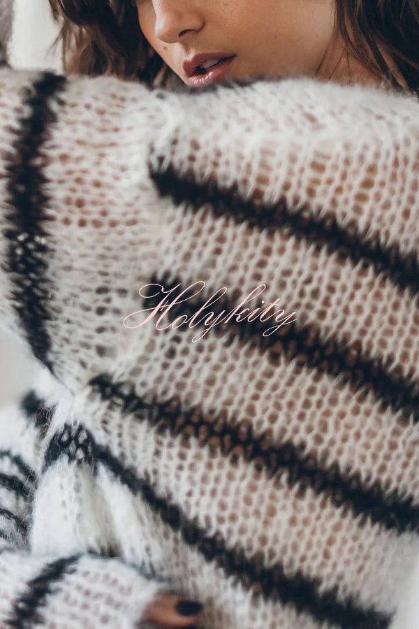 Time for Warmer Layers Fluffy Stripes Relaxed Knit Sweater