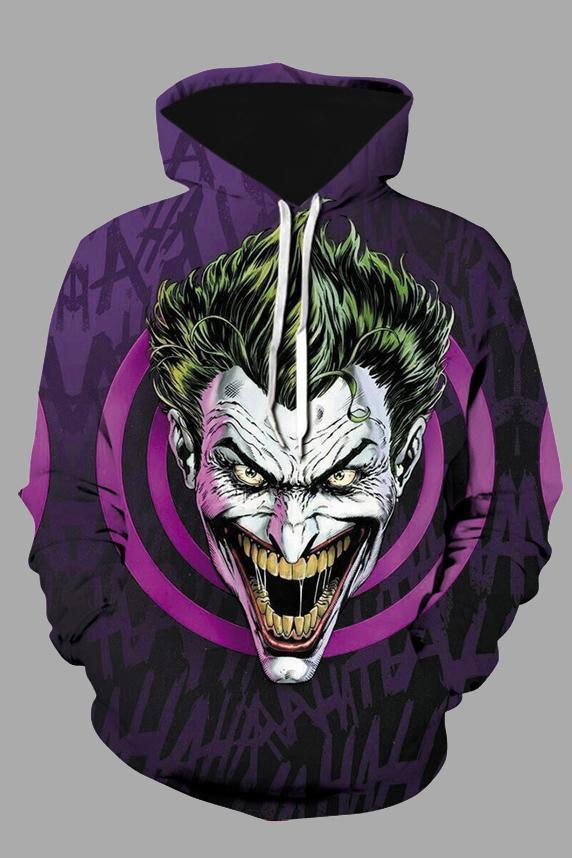 Street 3D Joker Printed Hooded Sweatshirt