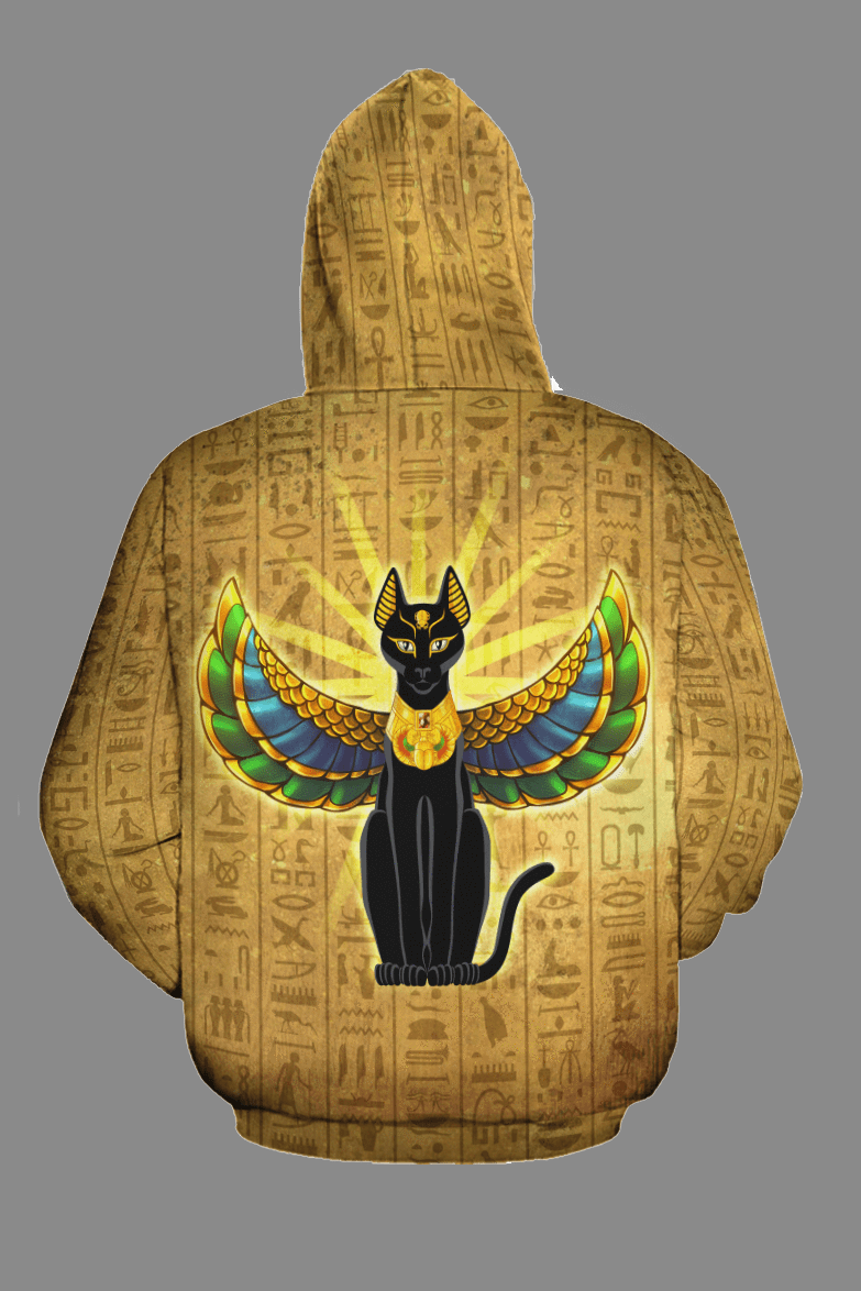 BLACK - EGYPTIAN CAT ALL-OVER HOODIE