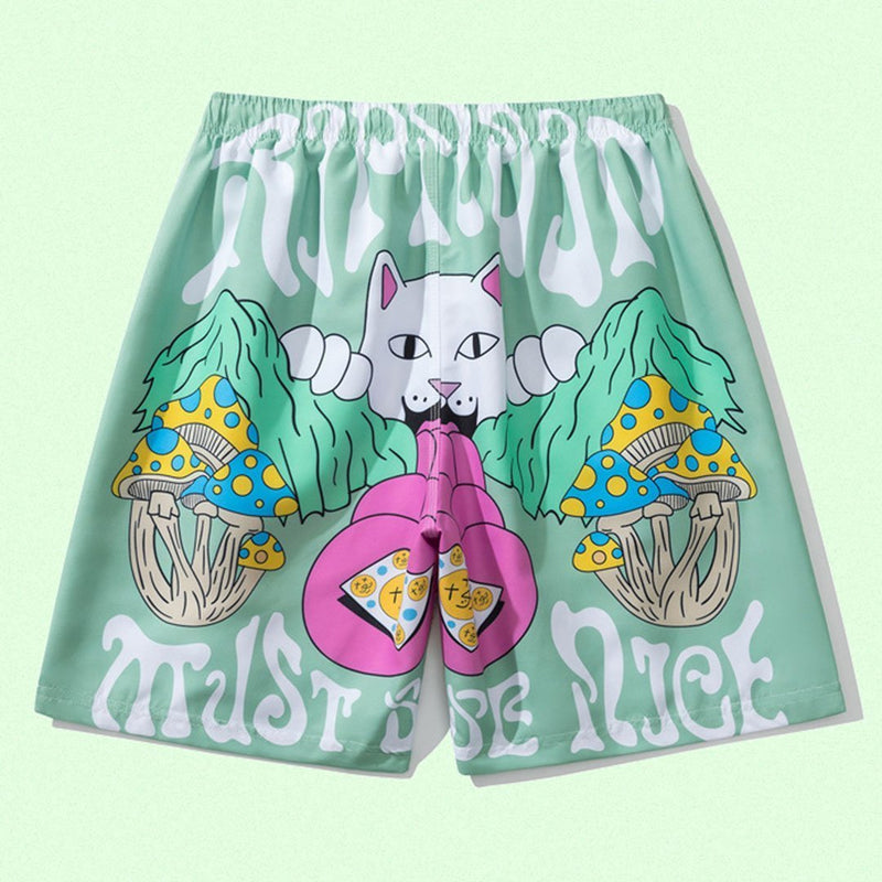 Casual 3D Cat Printed Oversize Shorts