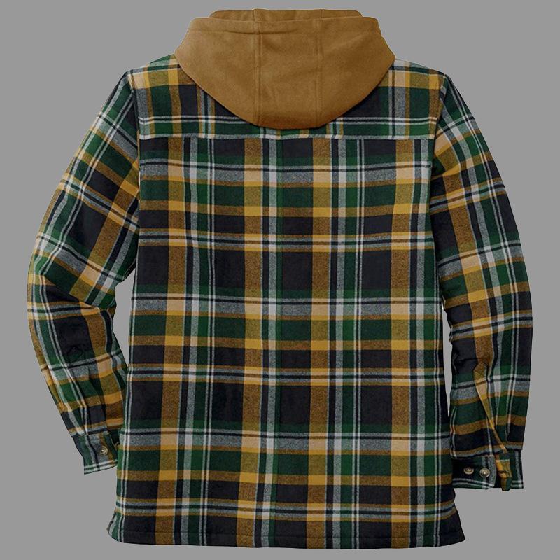Checked Long Sleeve Loose Hooded Thick Jacket