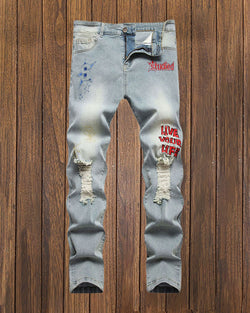 Retro Alphabet Ripped Jeans