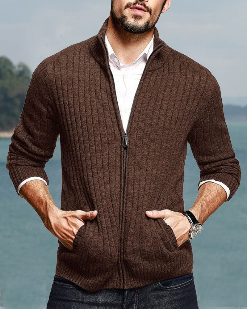 Casual Solid Zip Sweater Cardigan