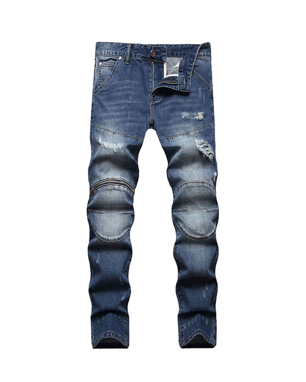Vintage Ripped Zipper Panel Jeans