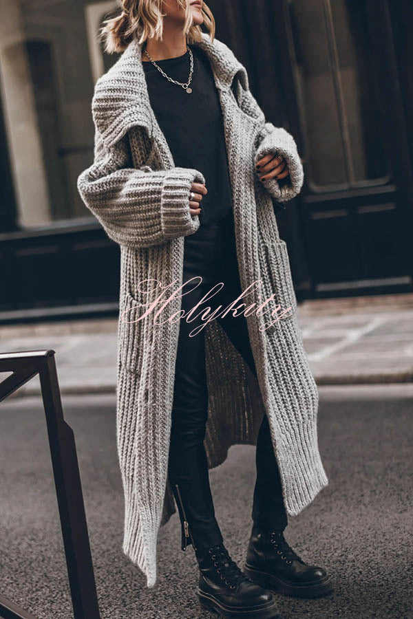 Chunky and Warm Knit Button Pocketed Oversized Midi Cardigan