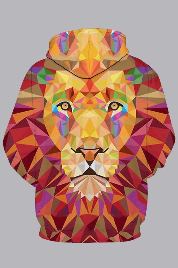 Street 3D Multicolor Digital Lion Printed Hooded Sweatshirt