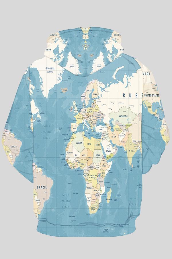 3D the World Map Printed Hoodie Sweatshirt