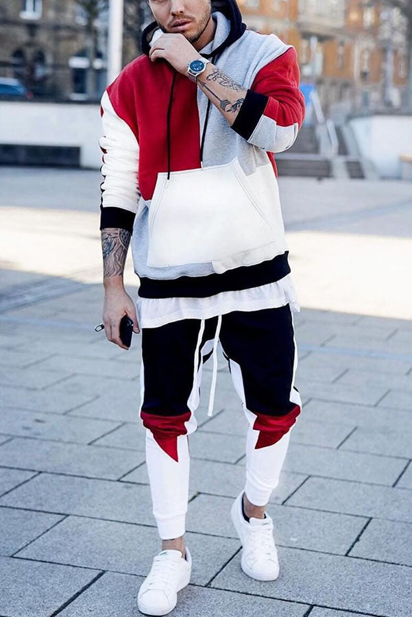 Street Style Color Block Hooded Sweatshirt