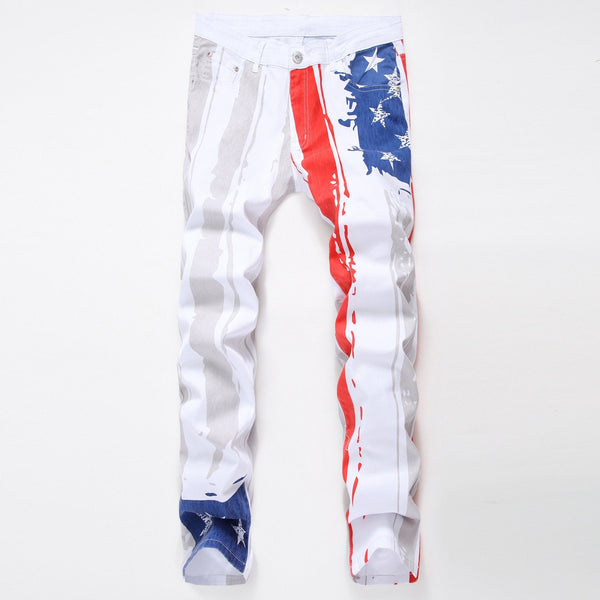 Men's Printed American Flag Casual Jeans