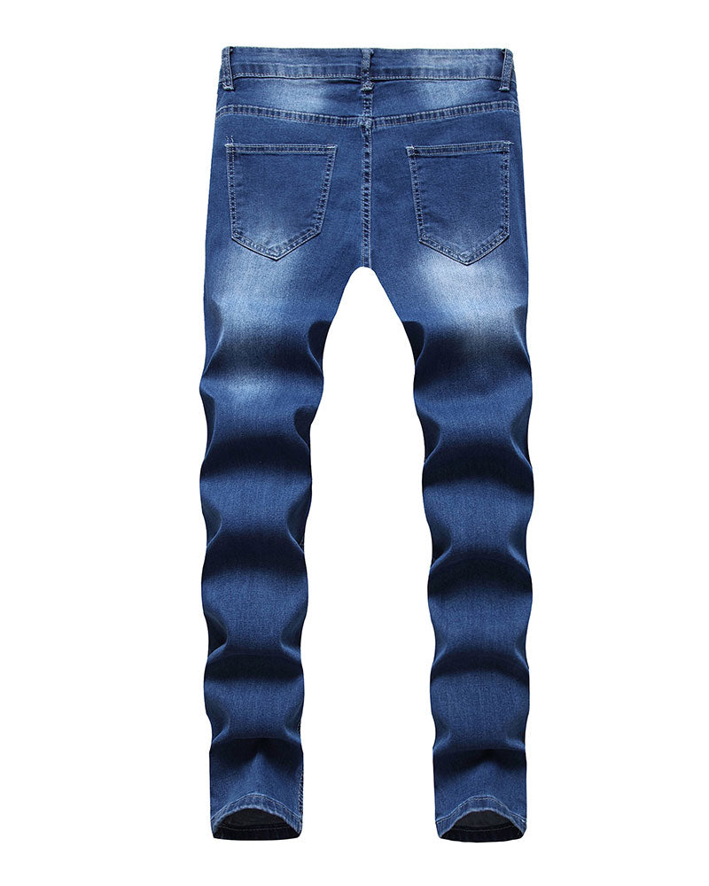 All-match Washed Ripped Plaid Stitching Jeans