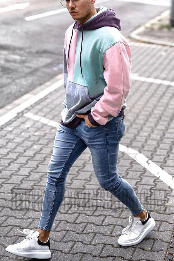 Street Style Color Block Hooded Sweatshirt