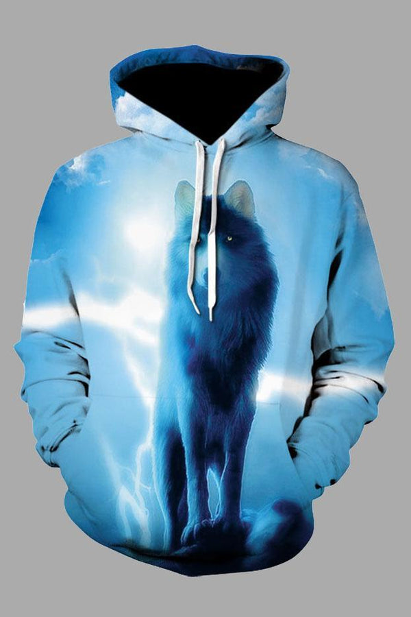 Street 3D lone wolf print hooded sweatshirt