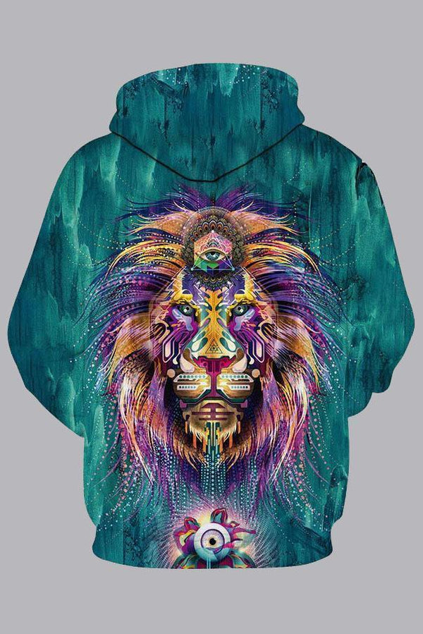 Street 3D Green Digital Lion Printed Hooded Sweatshirt