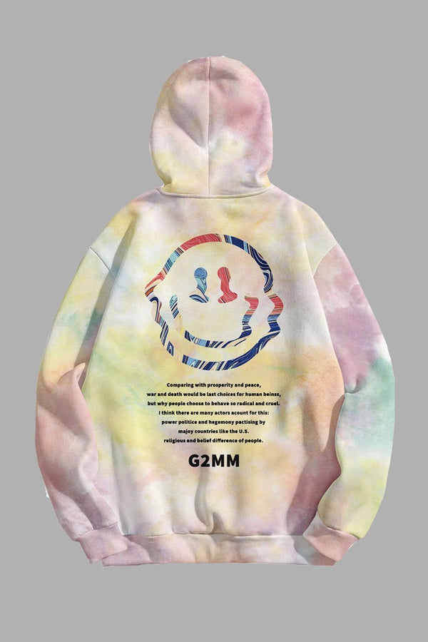 Hiphop 3D Tie-dye Letter  Printed Hooded Sweatshirt