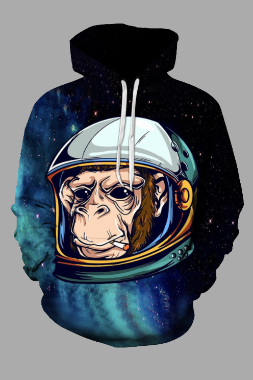 Street 3D Digital Cool Space Ape Printed Hooded Sweatshirt