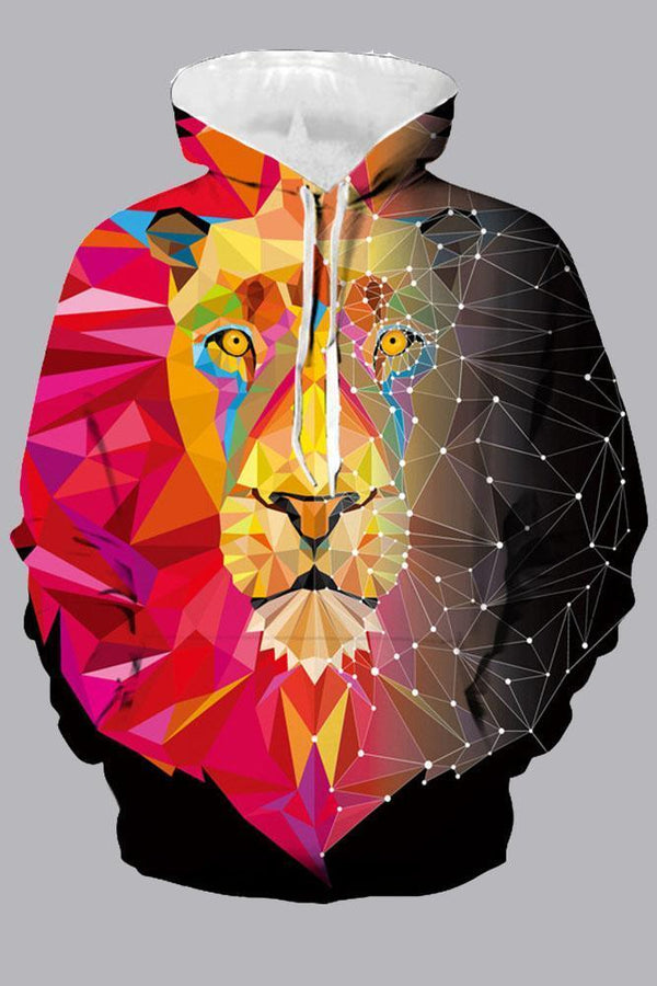 Street 3D Multicolor Digital Lion Printed Hooded Sweatshirt