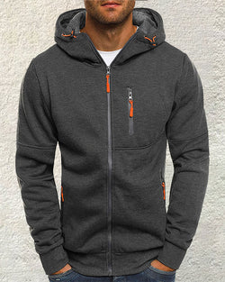 Casual Zip Contrast Hooded Jacket