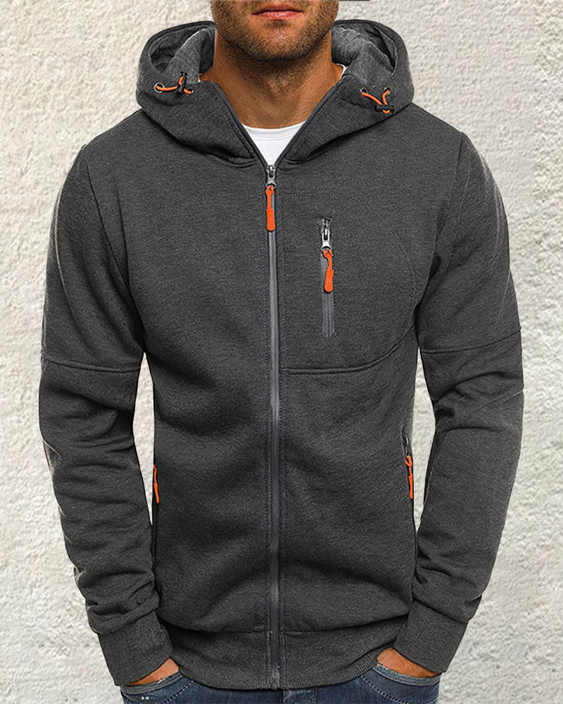 Casual Zip Contrast Hooded Jacket