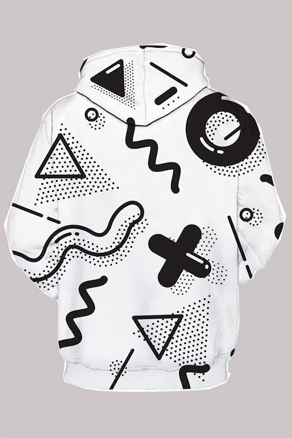 3D White  Digital  Abstract  Printed Hooded Sweatshirt