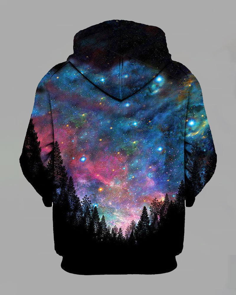 3D Starry Sky Printed Hooded Sweatshirt